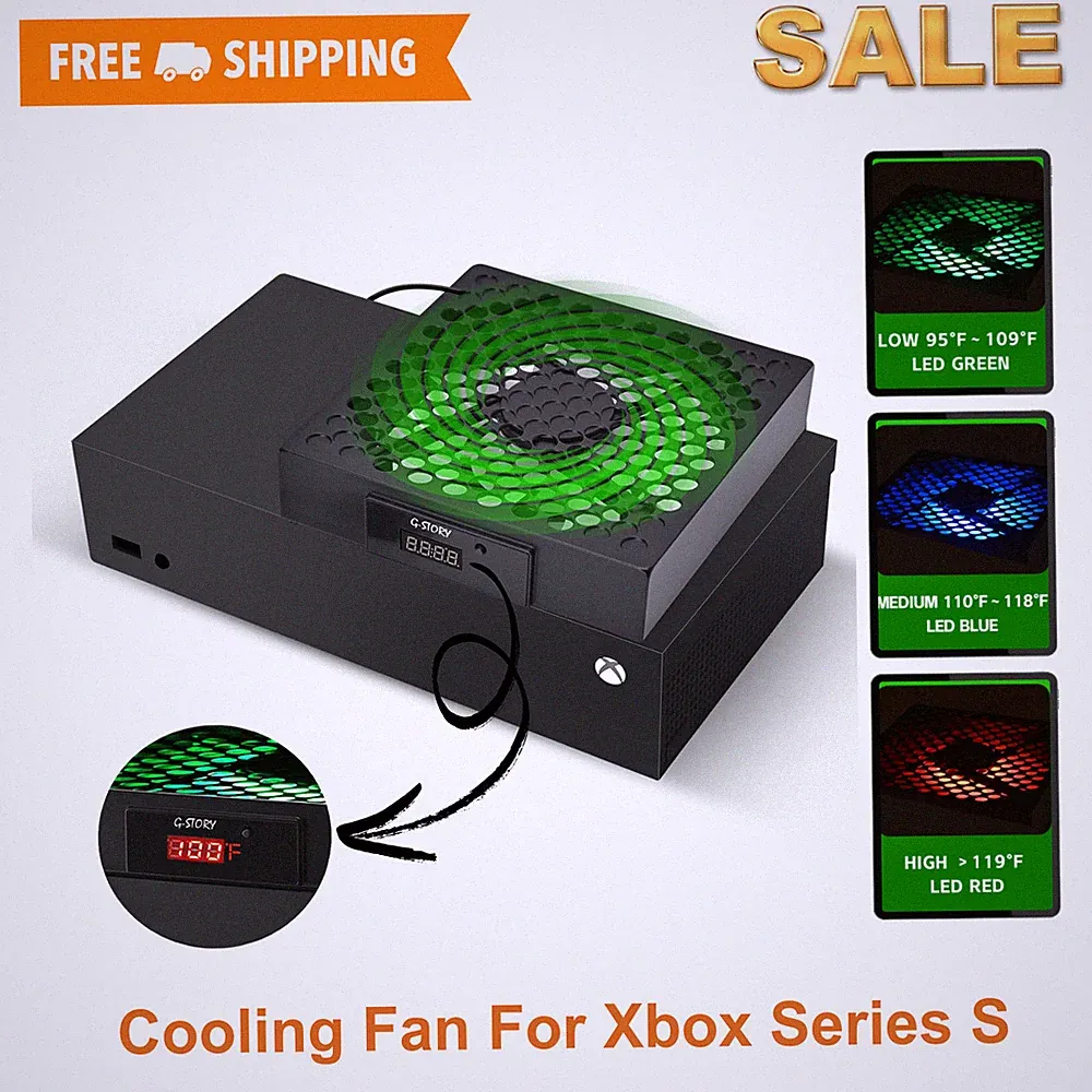Cooling Fan for Xbox Series S, Auto Temp Control, 3-Speed, LED Display,RGB,Black