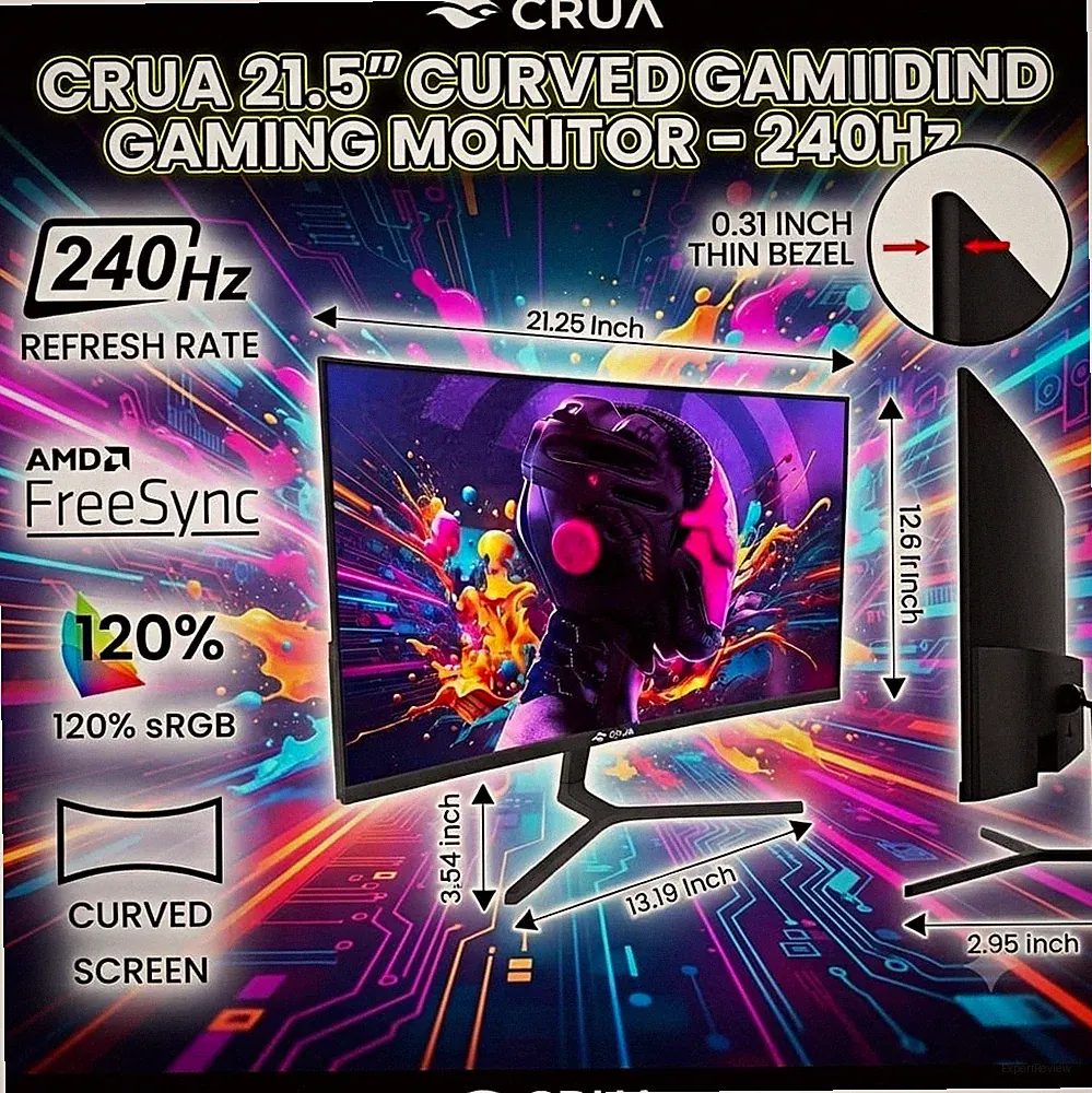 CRUA 21.5in Curved Gaming Monitor 240Hz FHD 1920x1080 AMD FreeSync Speaker