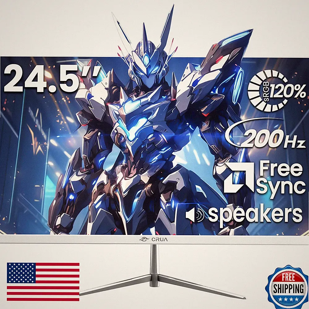 CRUA 24.5" 200Hz FHD VA Gaming Monitor FreeSync sRGB White Blue Light