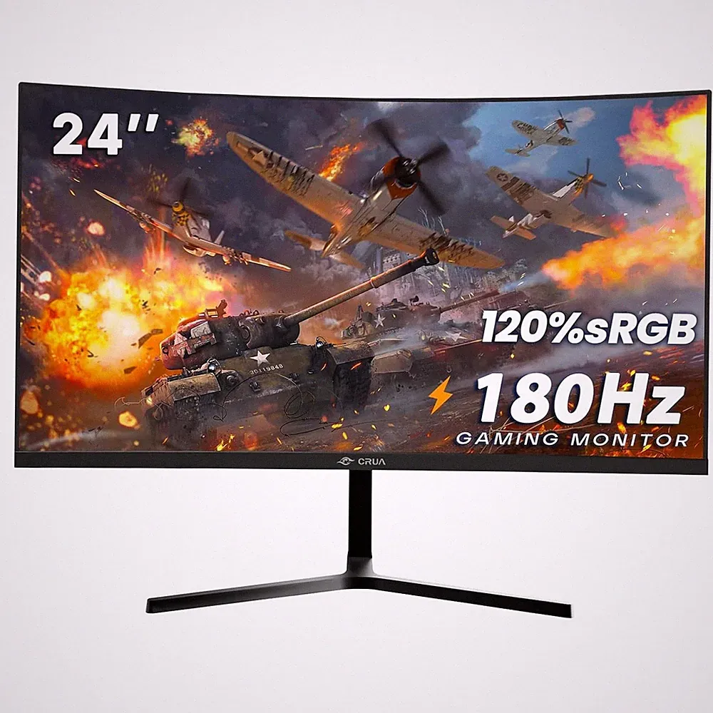 CRUA 24" FHD 1080P 180Hz Curved Gaming Monitor, 2800R, AMD FreeSync, Black