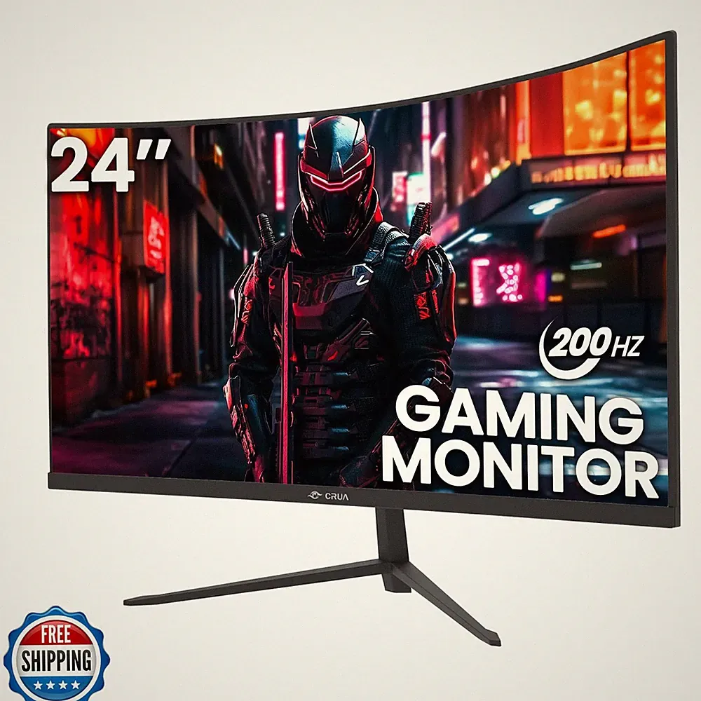 CRUA 24 Inch 200hz/180hz Curved Gaming Monitor, FHD 1080P Frameless Computer
