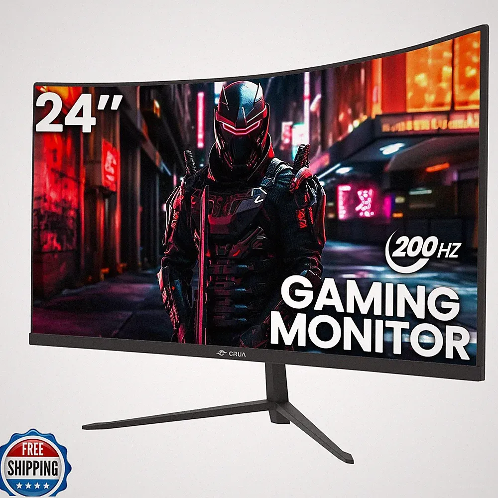 CRUA 24 Inch 200hz/180hz Curved Gaming Monitor, FHD 1080P Frameless Computer