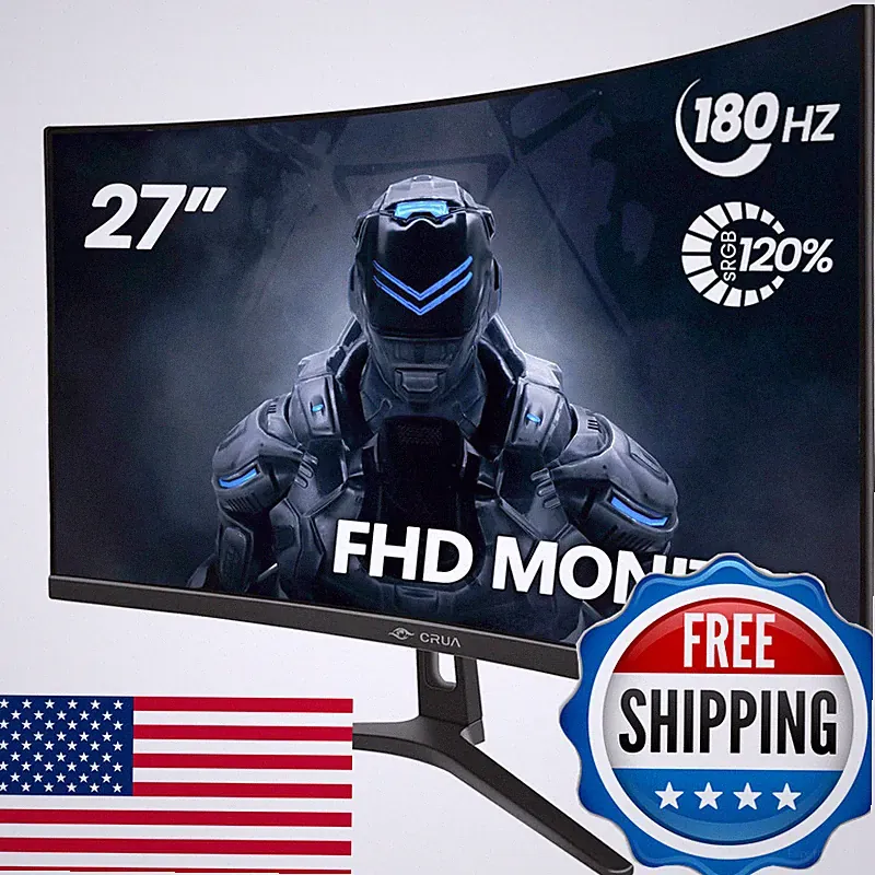 Crua 27 Curved Gaming Monitor Fhd 1920X1080P 144Hz/180Hz Computer Monitor 1800R