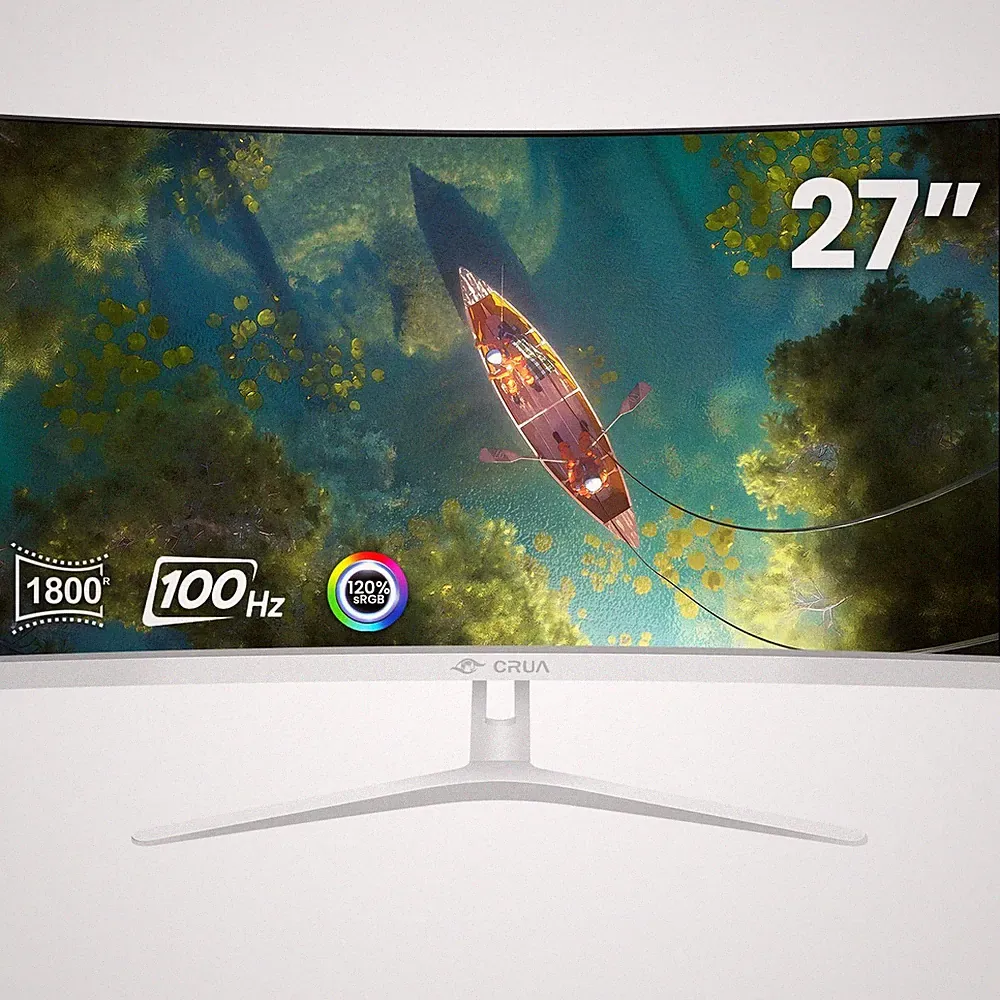 CRUA 27" Curved White Monitor, Full HD(1920x1080P) VA Panel 1800R 100HZ 120%...