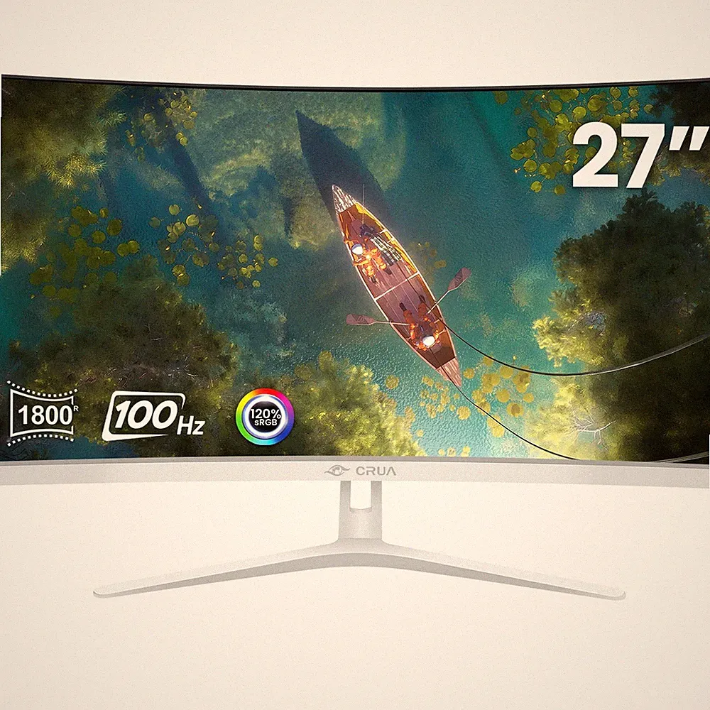 CRUA 27 Curved White Monitor, Full HD(1920x1080P) VA Panel 1800R 100HZ 120% sRGB
