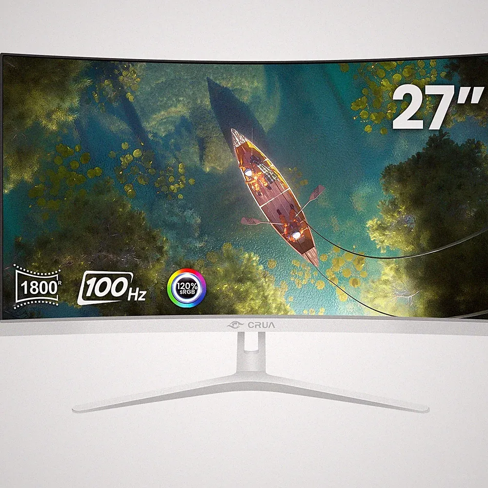 CRUA 27" Curved White Monitor, Full HD(1920x1080P) VA Panel 27Inch