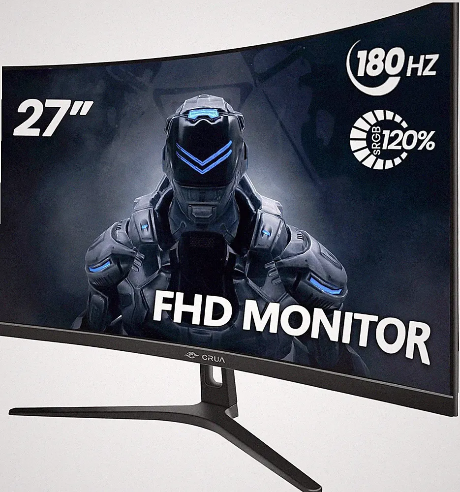 CRUA 27" FHD 1080P 180Hz Curved Gaming Monitor, 1800R, AMD Freesync, Black
