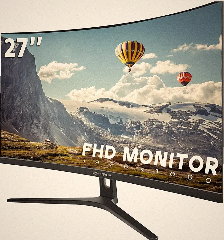 CRUA 27 Inch Curved Computer Monitor FHD 1080P 100Hz VA HDMI VGA 1800R Black
