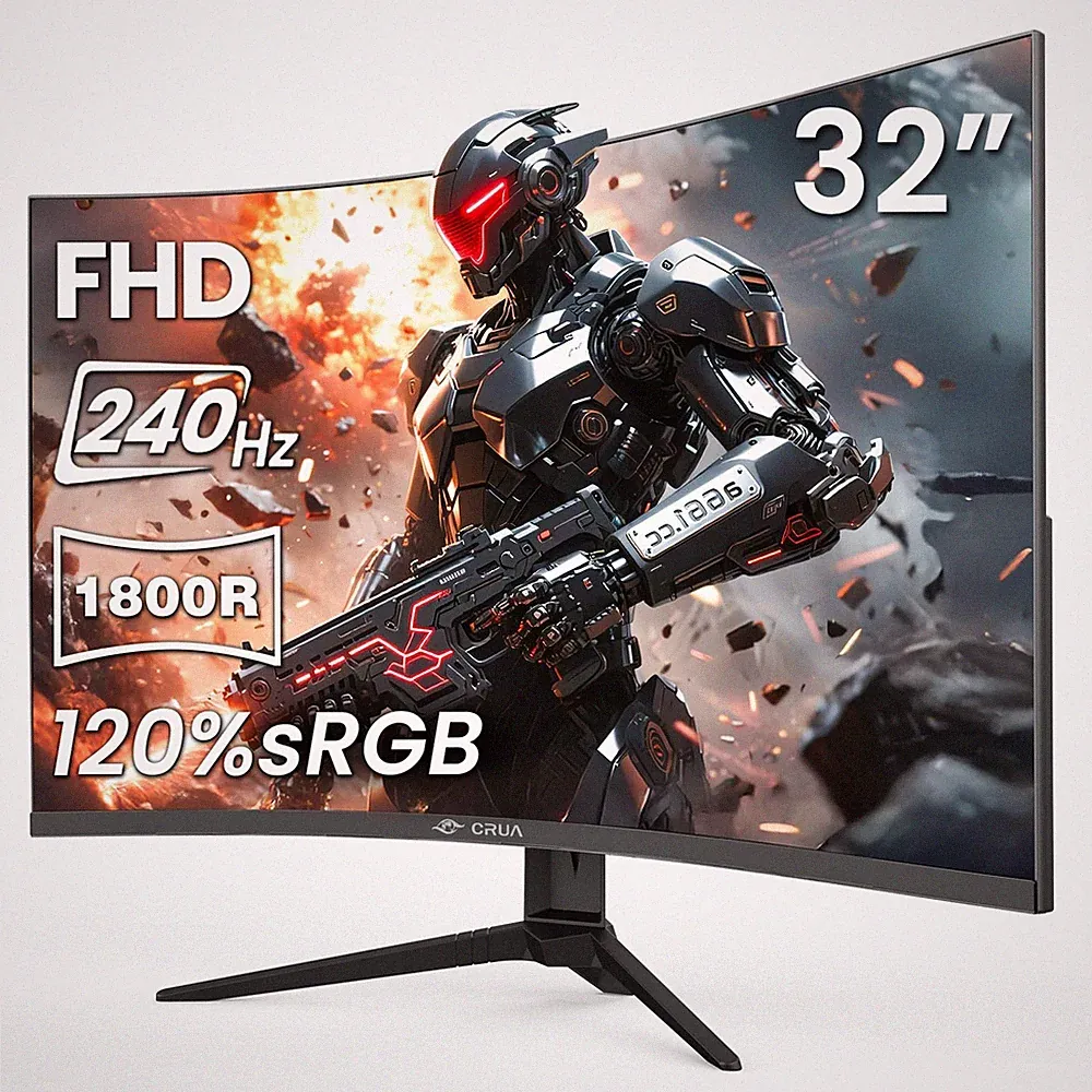 CRUA 32" Curved 240Hz FHD 1800R Gaming Monitor w/FreeSync, Stream & Work