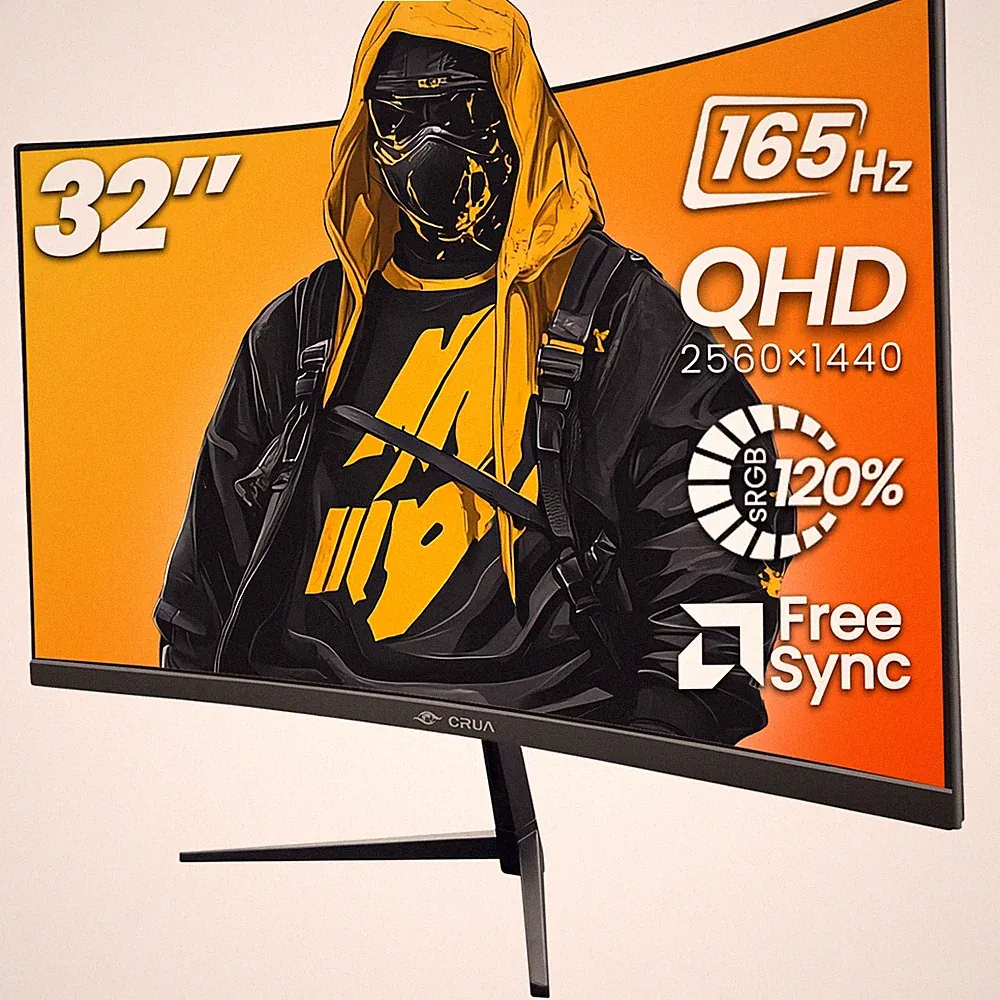 CRUA 32" Curved Gaming Monitor, 2K QHD 2560x1440, 32Inch-Black, Black