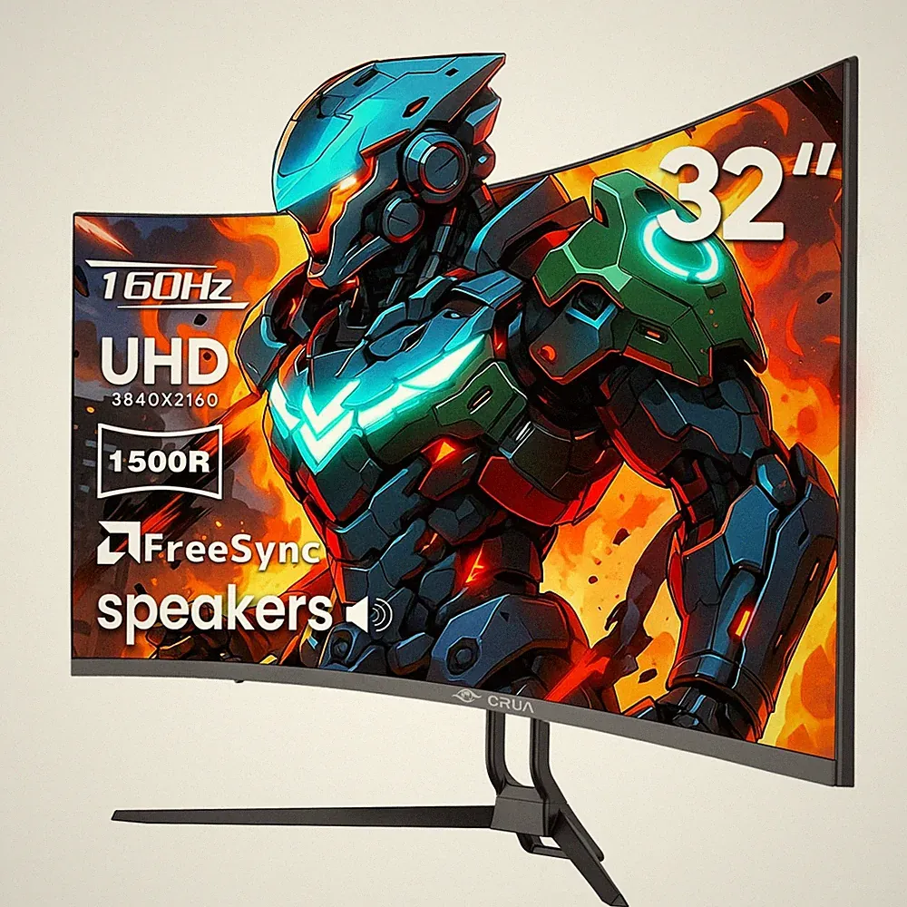 CRUA 32" Curved Gaming Monitor, 4k UHD(3840 * 2160P) VA Screen,1500R,144Hz/160Hz
