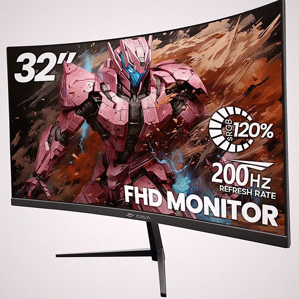 CRUA 32" FHD 200Hz Curved Gaming Monitor, 1800R, AMD FreeSync, Black