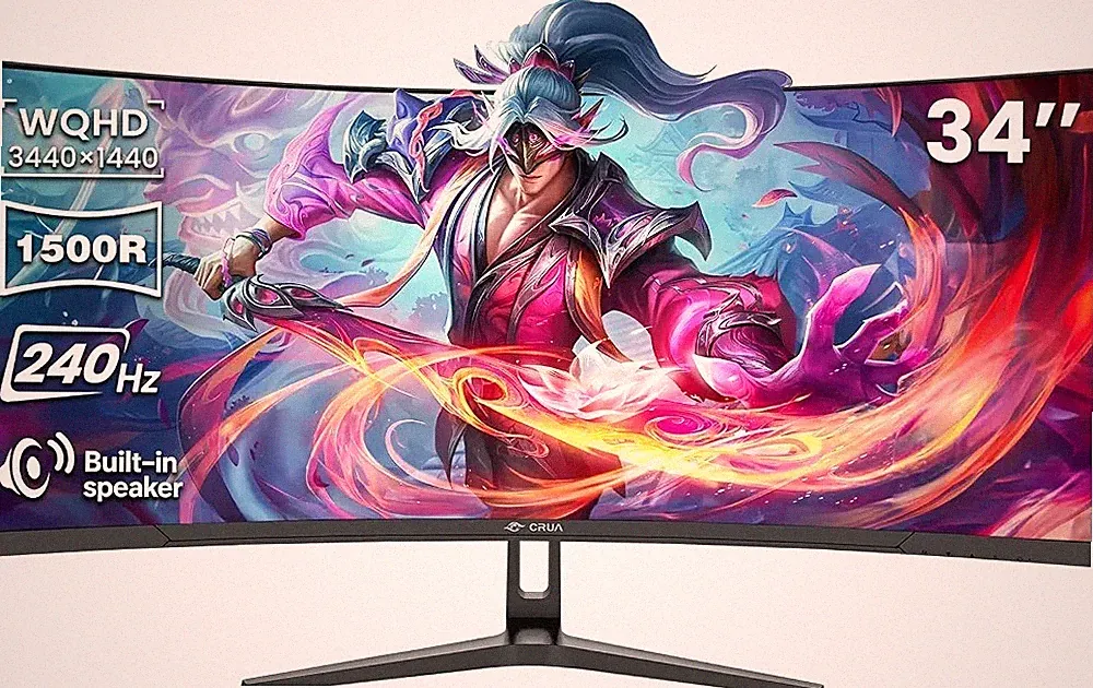 CRUA 34" 240Hz Curved Ultrawide Monitor 1440p WQHD 1500R AMD FreeSync