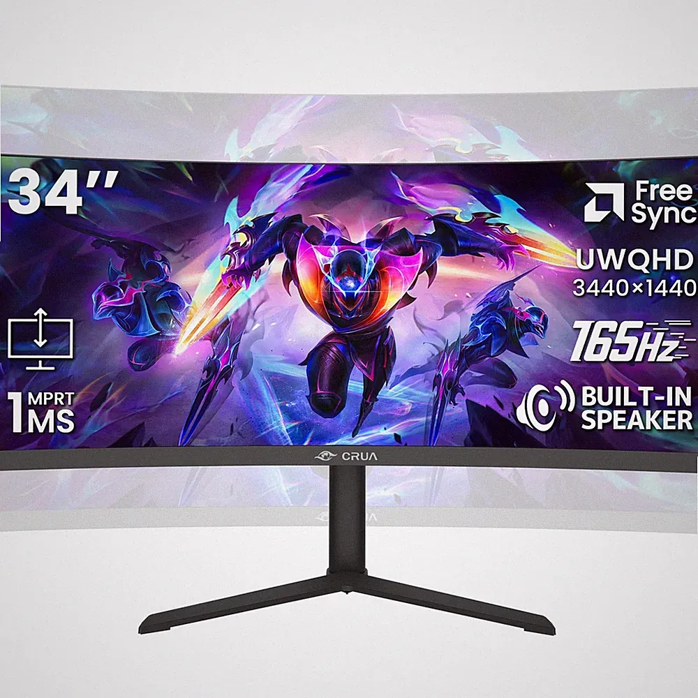 CRUA 34" Curved Gaming Monitor, 165Hz WQHD 3440x1440 UltraWide 34Inch, Black