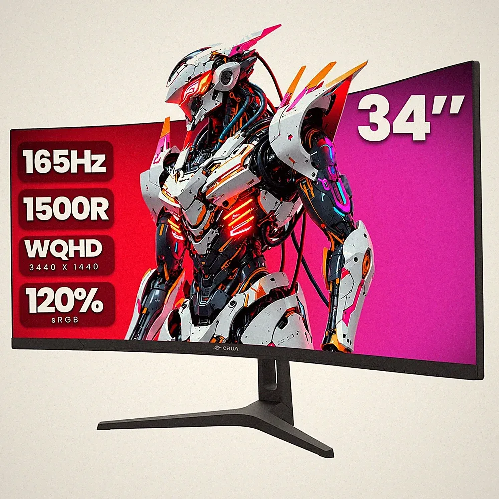 CRUA 34" Curved WQHD 165Hz Gaming Monitor | FreeSync UltraWide for Work & Play