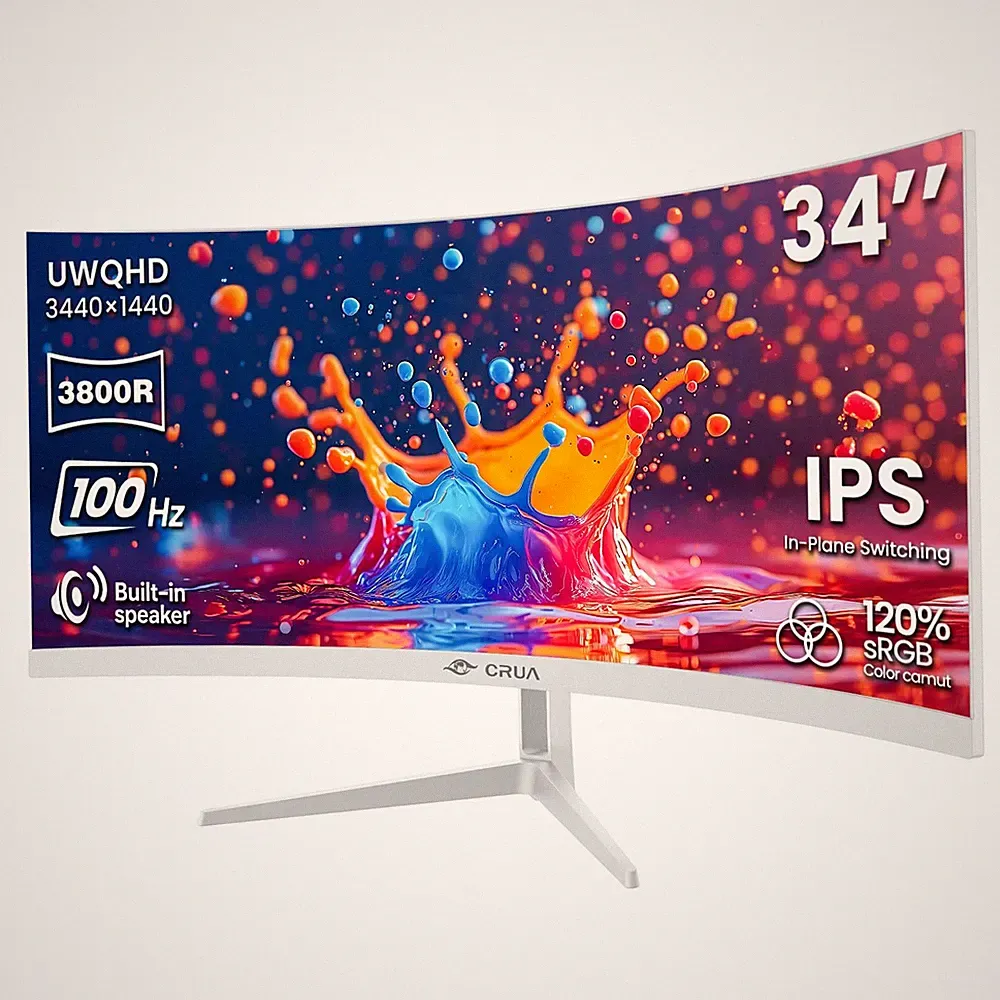 CRUA 34 Inch Ultrawide Curved Monitor, 21:9 UWQHD 34Inch-White, white