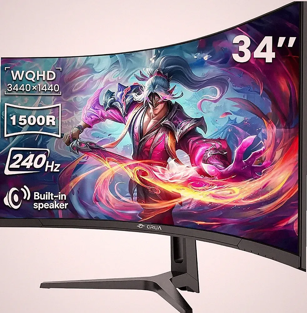 CRUA 34" Ultrawide Curved Gaming Monitor 240Hz WQHD 3440x1440p AMD FreeSync