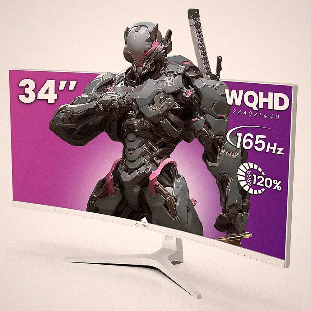 CRUA 34" UWQHD 165Hz White Curved Gaming Monitor, 21:9 Ultrawide, 1500R VA