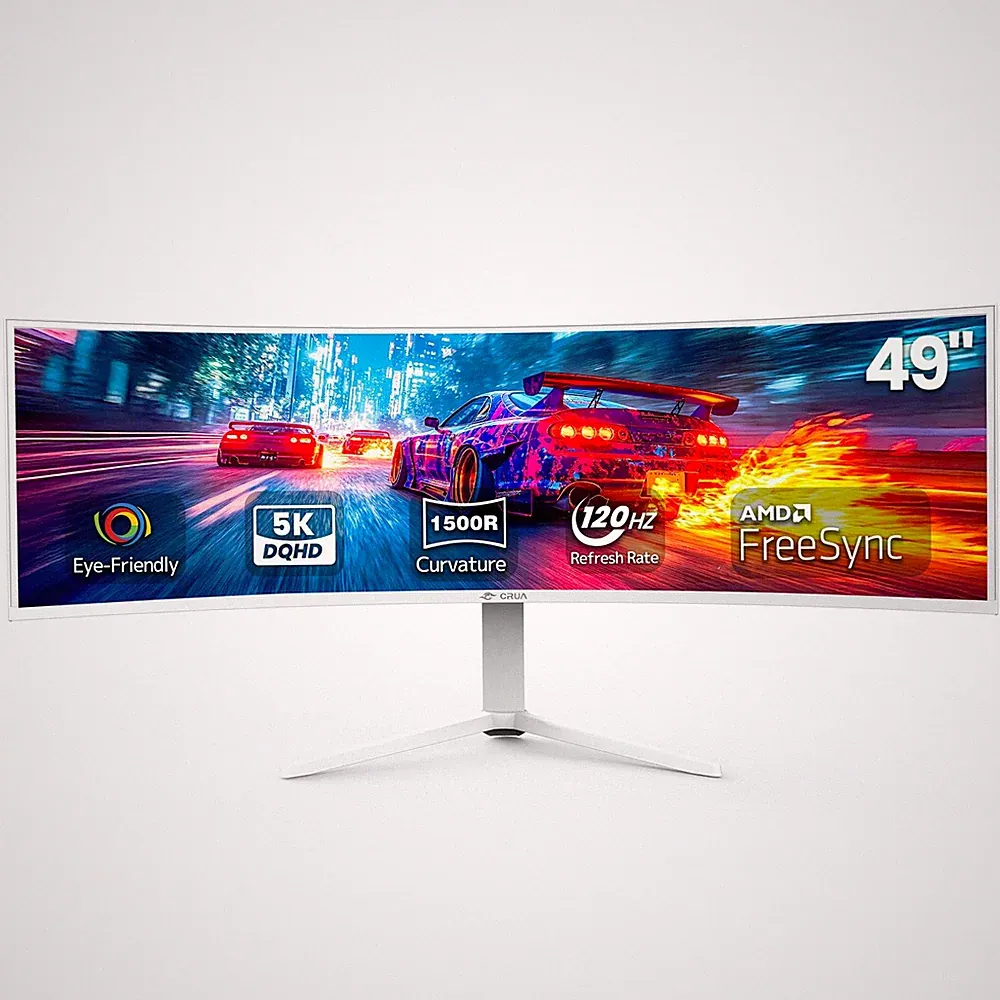CRUA 49" DQHD 120Hz Ultrawide Curved Gaming Monitor, 1500R, FreeSync, White