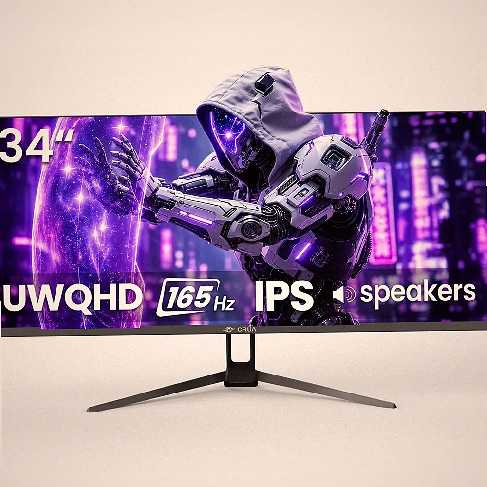 CRUA Cr340G 34 Inch 165Hz UWQHD IPS Ultrawide Gaming Monitor, Speakers, PIP/PBP