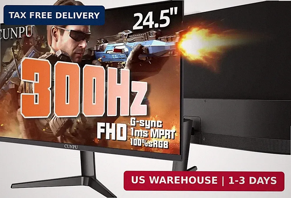 CUNPU 24.5 Inch 1080P 300Hz Premium Gaming Monitor for FPS Gamers, AMD FreeSync