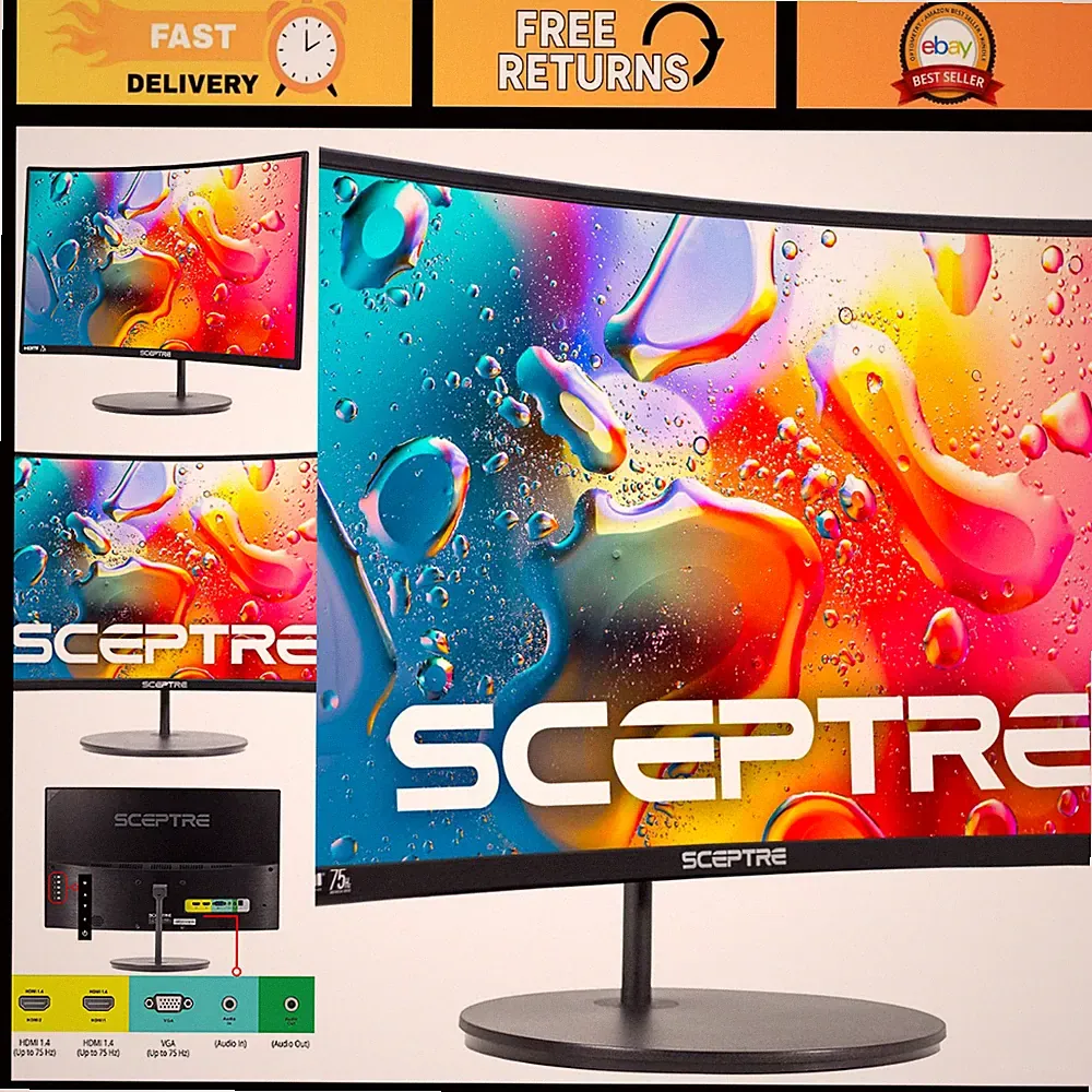 Curved 24" Gaming Monitor 1080p R1500, 98% sRGB, HDMI x2, VGA, Built-in Speakers
