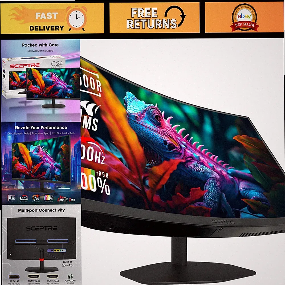 Curved 24" Gaming Monitor 1ms 100Hz 1500R, Dual HDMI, Eye Care, Built-in Speaker