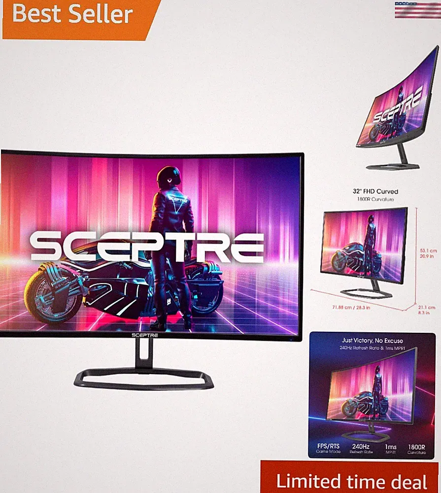 Curved 32" FHD 1080p Gaming Monitor Up to 240Hz 1ms 99% sRGB AMD FreeSync Pre...