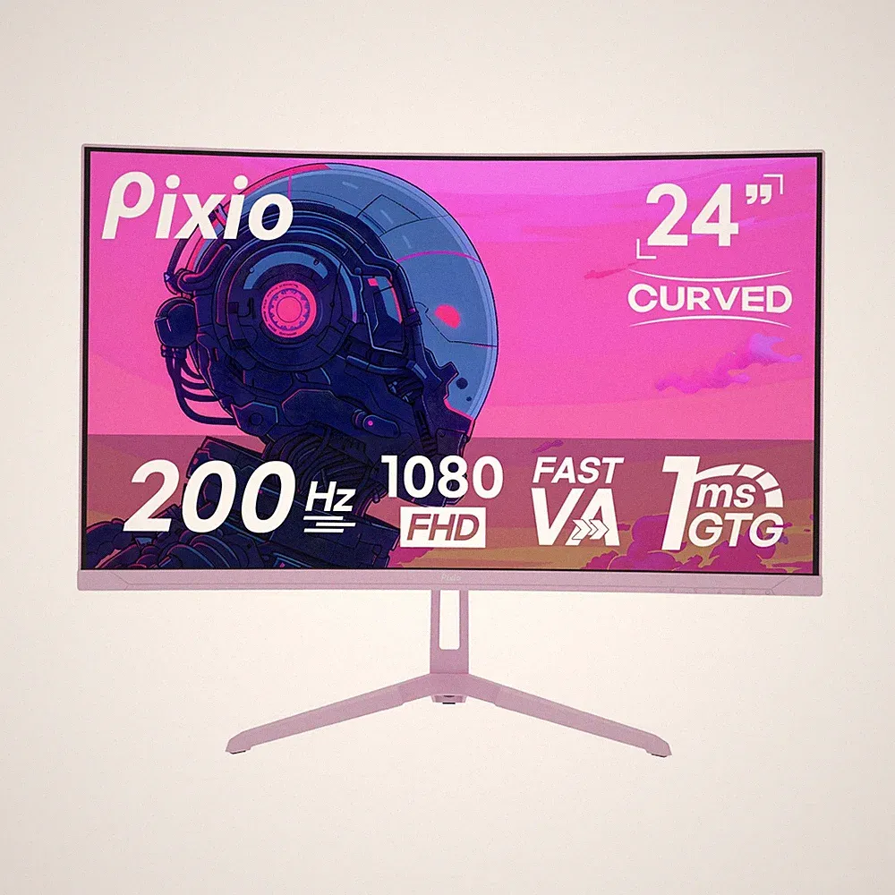 Curved Gaming Monitor 24 1080p 200Hz 1ms Pink Pixio PXC248WAVEK inch Refresh LED
