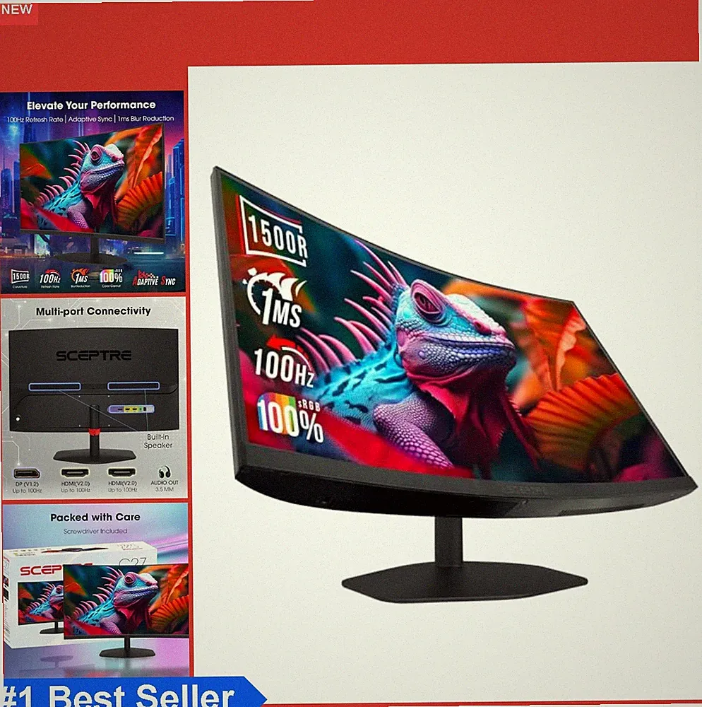 Curved Gaming Monitor 27 Inch 1500R 100Hz 1ms VA FHD 1080p HDMI DisplayPort