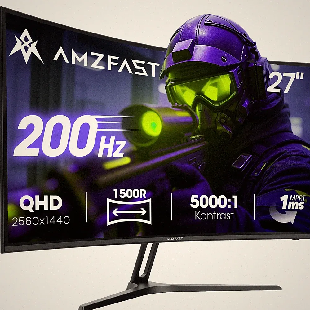 Curved Gaming Monitor 27 inch 200Hz, QHD 2560x1440, 1500R, 1ms MPRT, Adaptive...