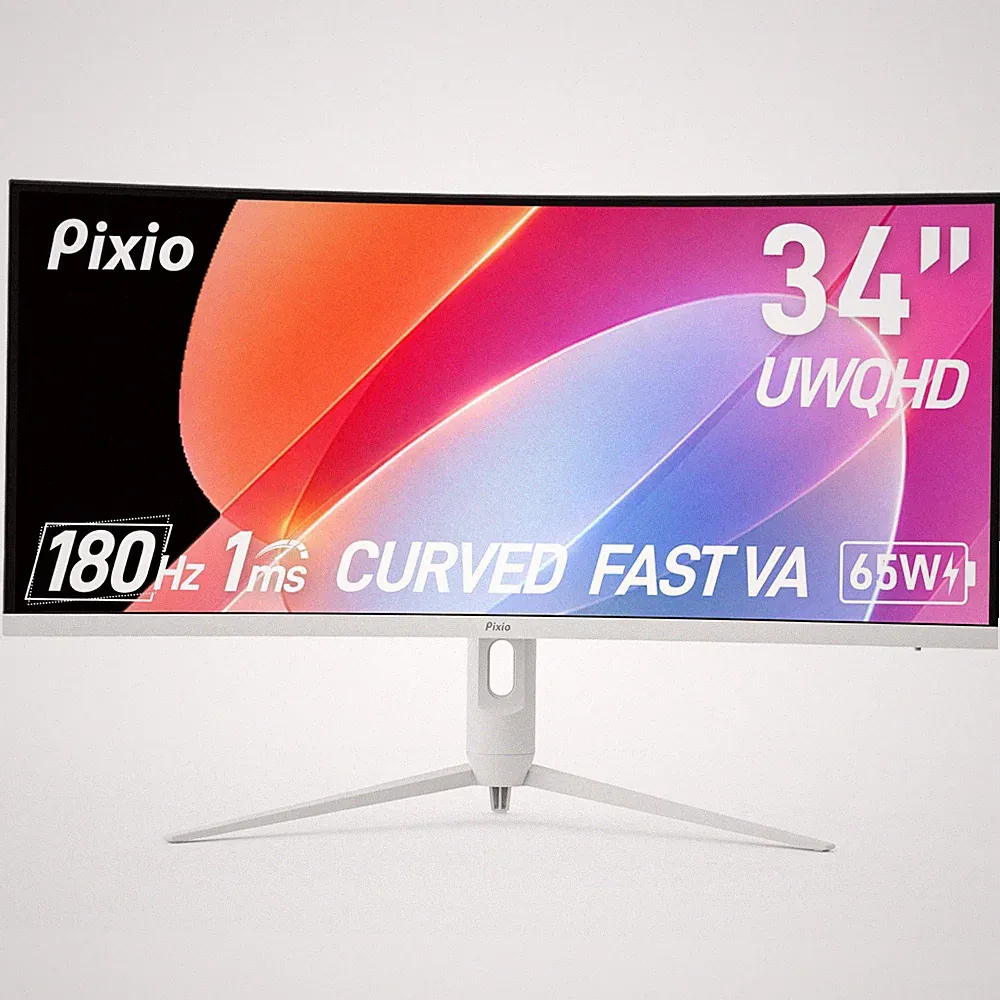 Curved Gaming Monitor 34 Ultrawide 1440p 180Hz USB C Pixio PXC348CNW White