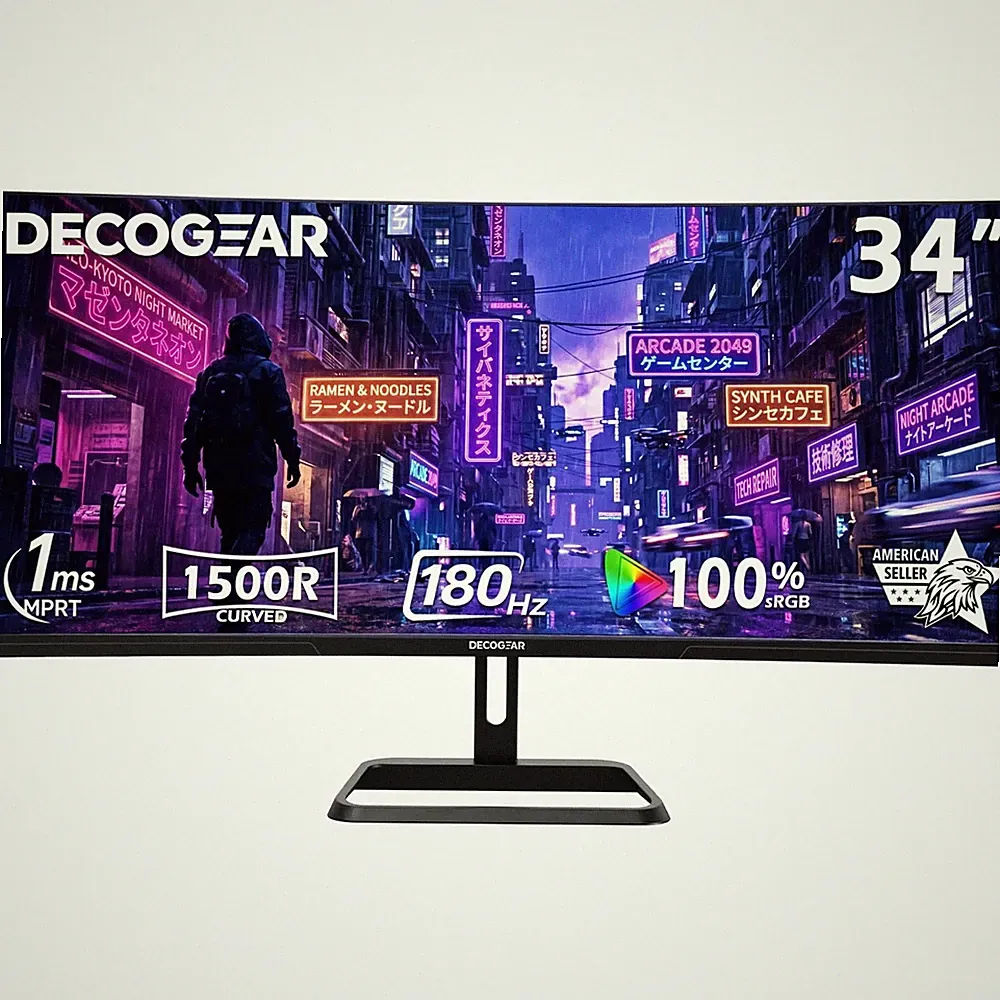 Curved Gaming Monitor 34 Ultrawide 180Hz 3440x1440 UWQHD Deco Gear R1500 Screen