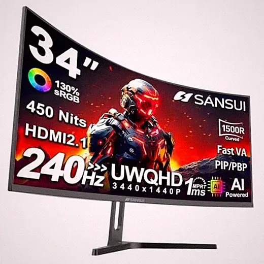 Curved Monitor 240Hz UWQHD 3440×1440 Gaming Monitor 34 Inch