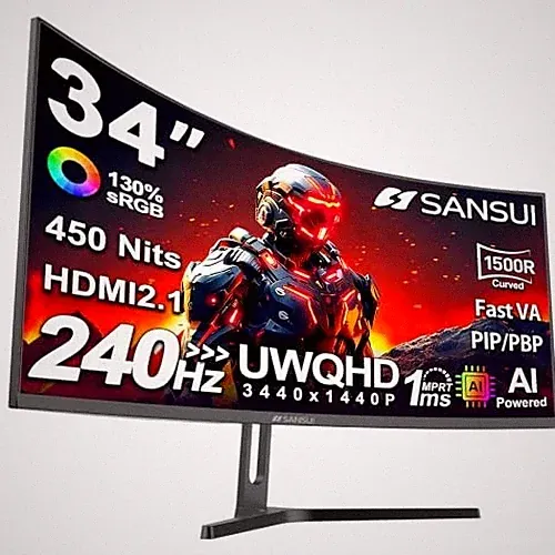 Curved Ultrawide Gaming Monitor 240Hz UWQHD 3440x1440 VA FreeSync