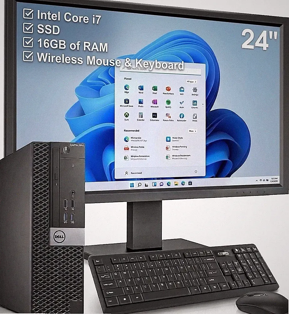 Custom Dell OptiPlex Computer with 24 inch Monitor Windows 11 WiFi Bluetooth