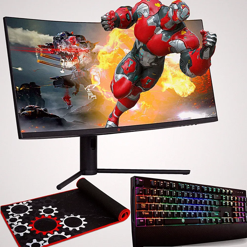 Deco Gear 34" 3440x1440 21:9 Ultrawide Curved Monitor + Keyboard and Mouse Pad