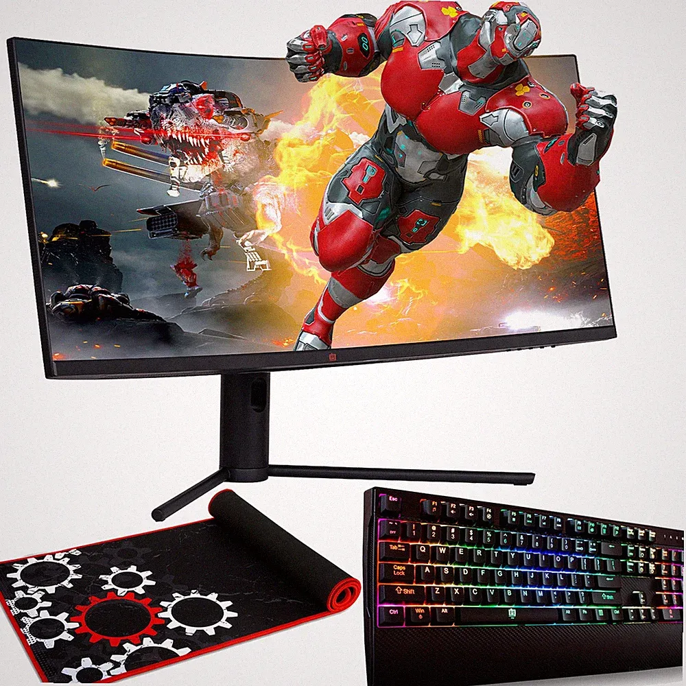 Deco Gear 34" 3440x1440 21:9 Ultrawide Curved Monitor + Keyboard and Mouse Pad