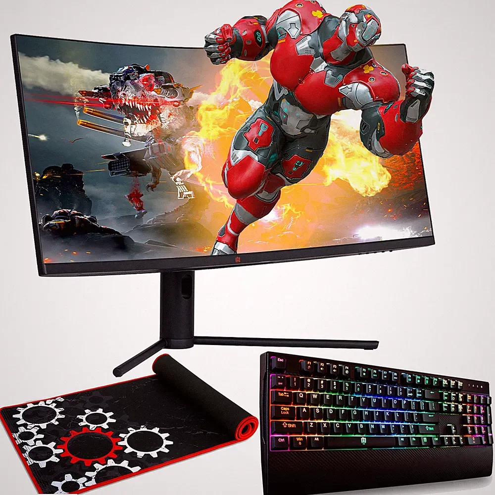 Deco Gear 34" 3440x1440 21:9 Ultrawide Curved Monitor + Keyboard and Mouse Pad