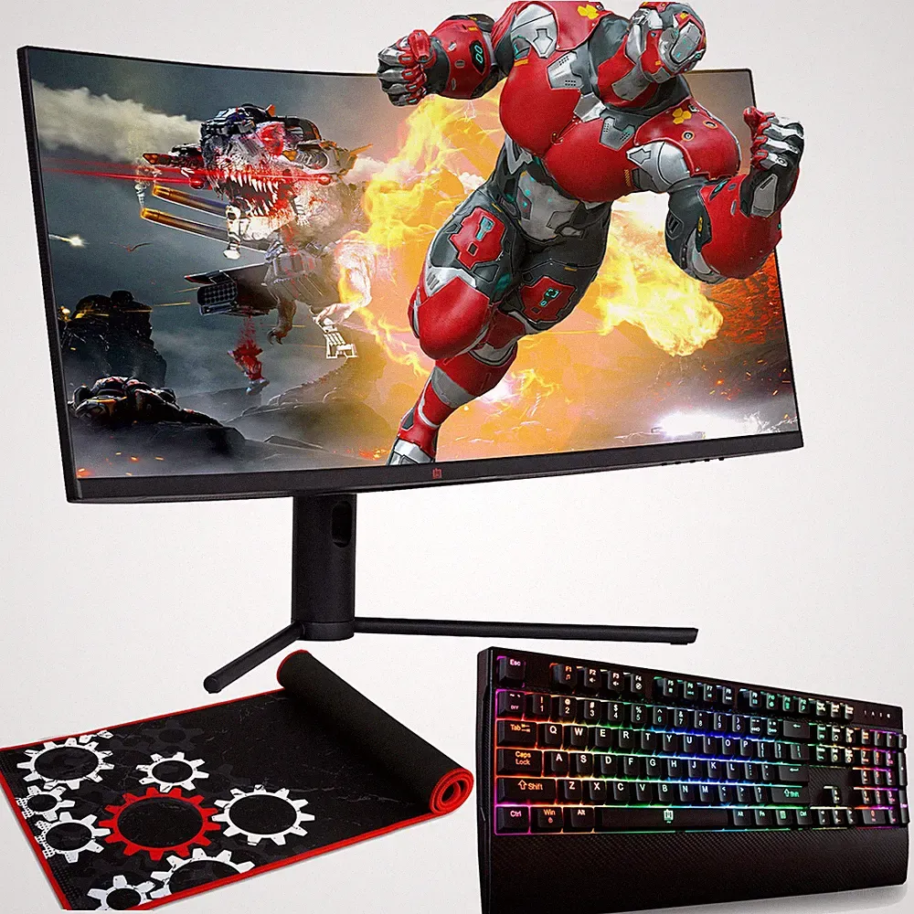 Deco Gear 34" 3440x1440 21:9 Ultrawide Curved Monitor + Keyboard and Mouse Pad