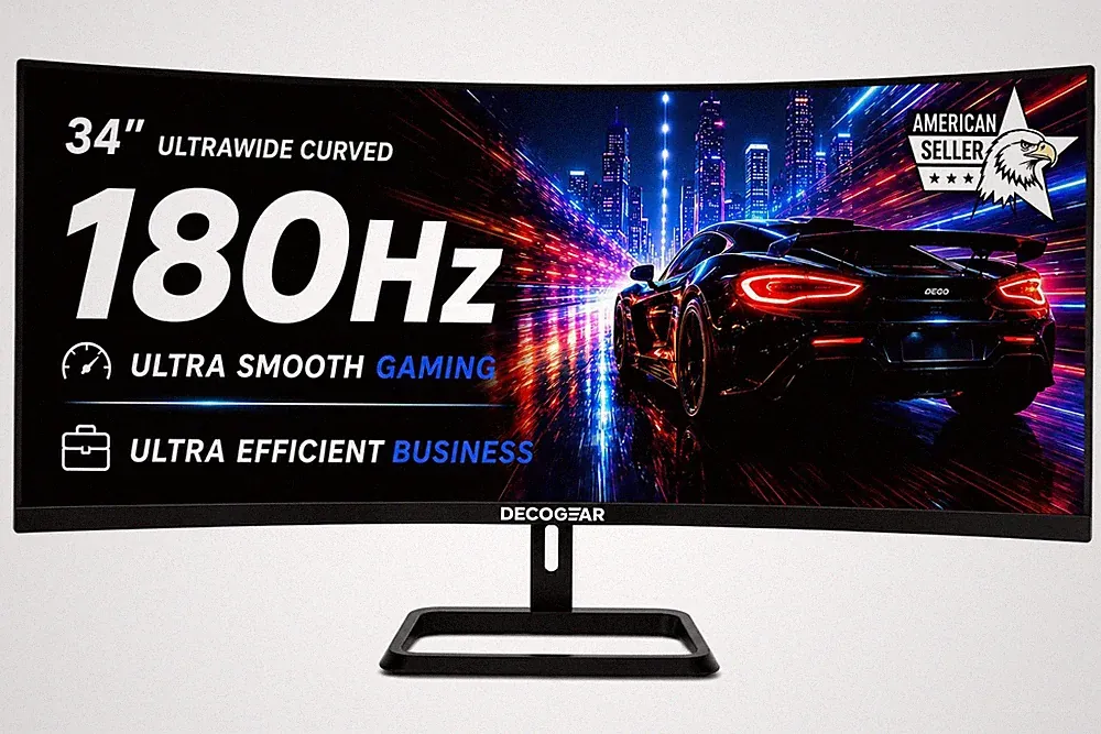 Deco Gear 34” Curved Gaming Monitor, 180Hz 3440×1440 34 Inch-180, Black