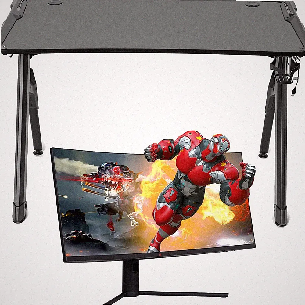 Deco Gear 47" LED Gaming Desk, Carbon Fiber w/ 34" Curved Gaming Monitor Bundle