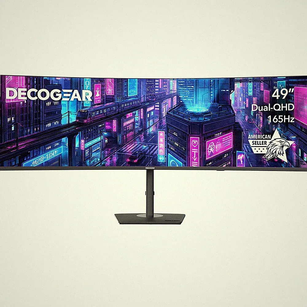 Deco Gear 49" Curved Ultrawide DQHD Gaming Monitor, 32:9, 165 Hz, KVM, 65W USB-C