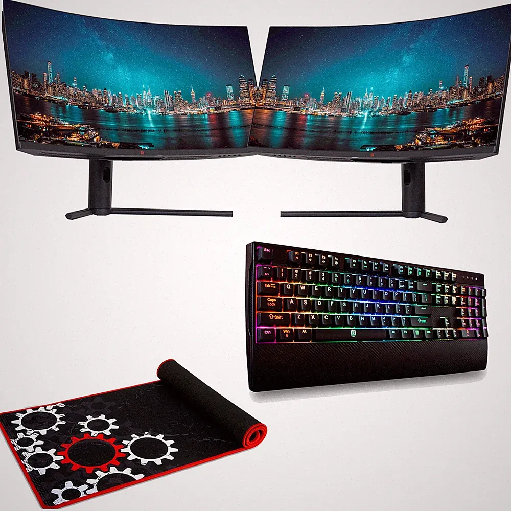 Deco Gear Dual 34" 3440x1440 21:9 Ultrawide Curved Monitor + Keyboard, Mouse Pad