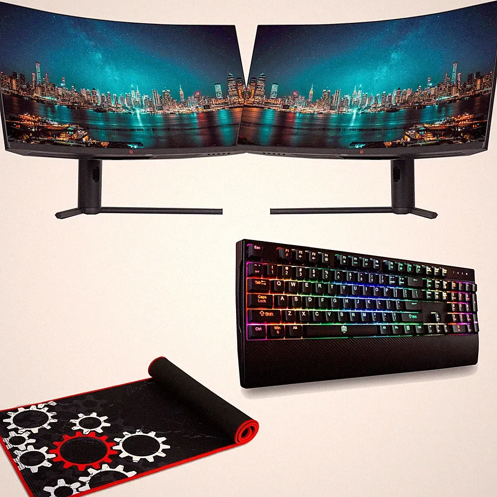 Deco Gear Dual 34" 3440x1440 21:9 Ultrawide Curved Monitor + Keyboard, Mouse Pad