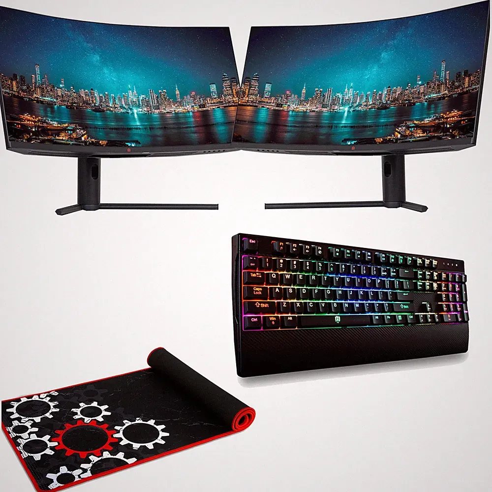 Deco Gear Dual 34" 3440x1440 21:9 Ultrawide Curved Monitor + Keyboard, Mouse Pad