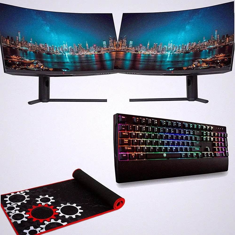 Deco Gear Dual 34" 3440x1440 21:9 Ultrawide Curved Monitor + Keyboard, Mouse Pad