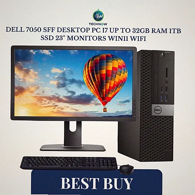 Dell 7050 SFF Desktop PC i7 up to 32GB RAM 1TB SSD 23" Monitors Win11 WiFi