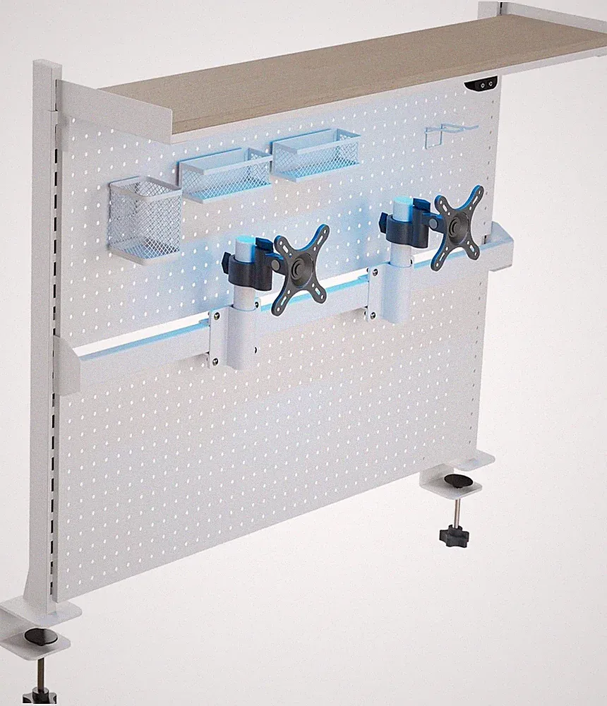 Desk Pegboard with Dual Monitor Stands, LED Metal Pegboard for Gaming Desk, Priv