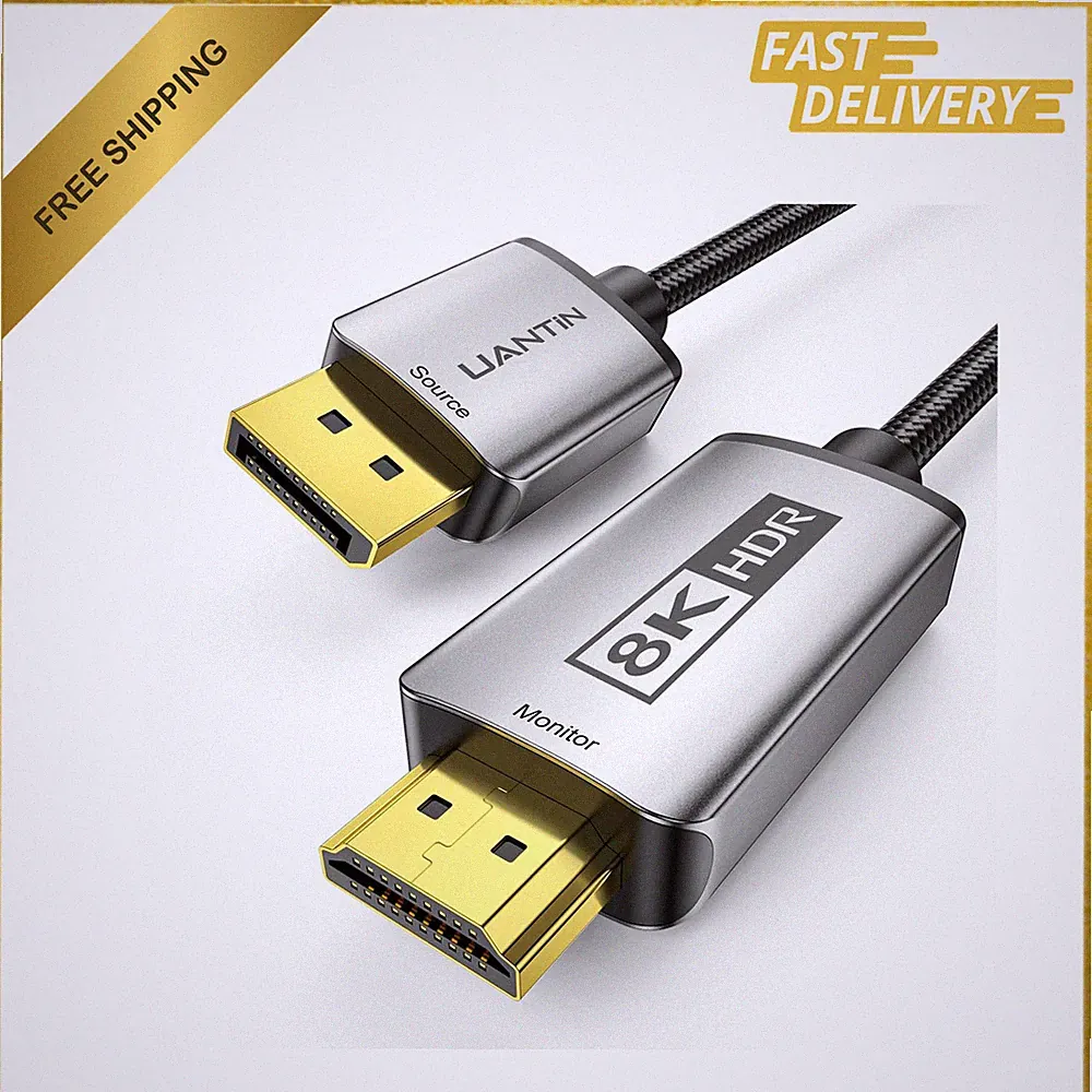 DisplayPort 1.4 to HDMI 2.1 Cable 8K 60Hz 4K 120Hz 10FT UHD HDR Gaming Monitor